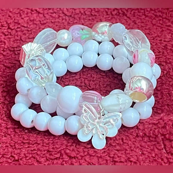 Bracelets, 3 elastic white 2 bead 1 glass - jewelry - Picture 16 of 16